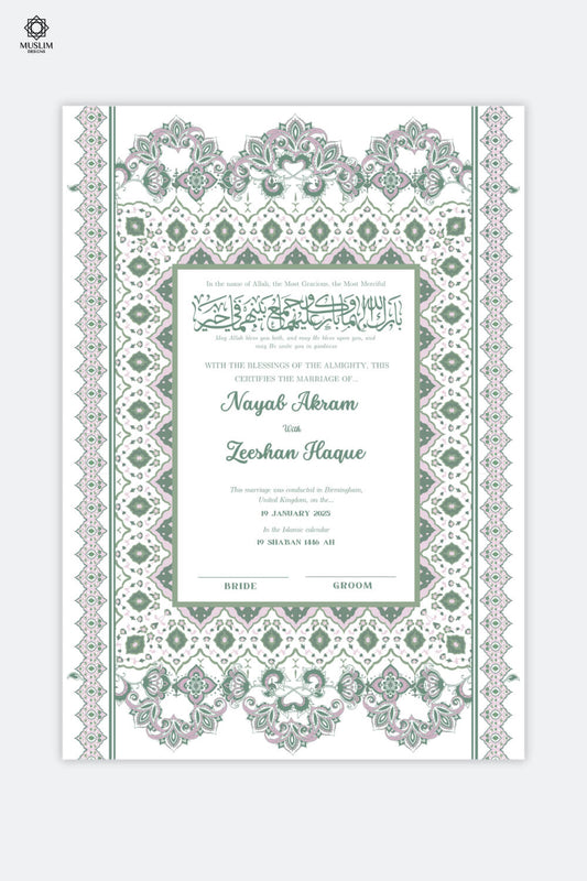 Bespoke Luxury Nikkah Certificate | Alina