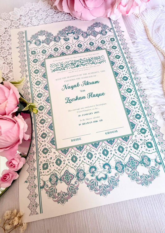 Bespoke Luxury Nikkah Certificate | Alina