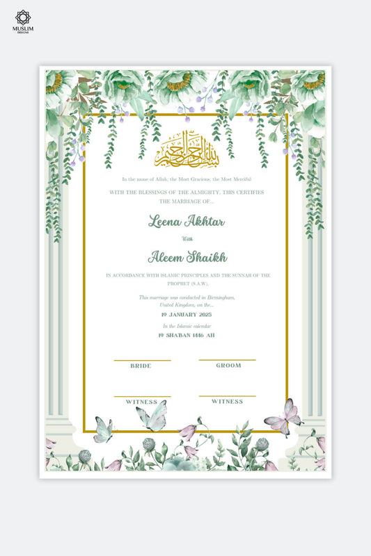 Bespoke Luxury Nikkah Certificate | Amaya